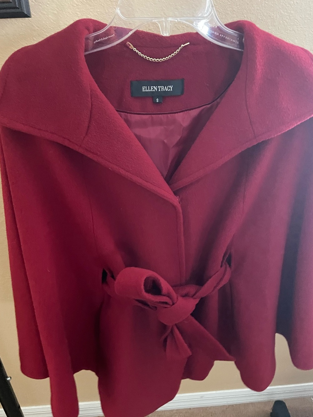 Ellen Tracy Women's Red Belted Wool Blend Cape Coat